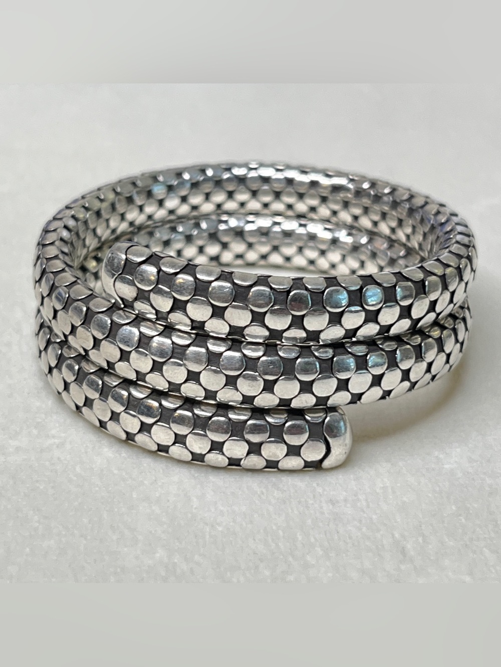 John Hardy Sterling Silver Dot Coil Wrap Cuff Bangle Bracelet 6”